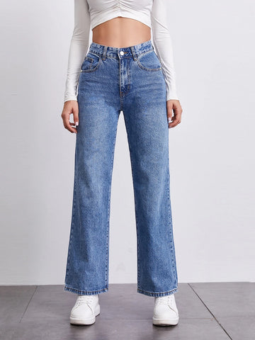 High Waist Straight Leg Jeans