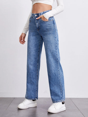 High Waist Straight Leg Jeans