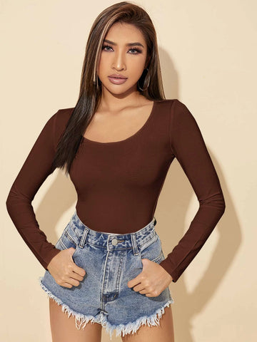 Solid Scoop Neck Slim Tee