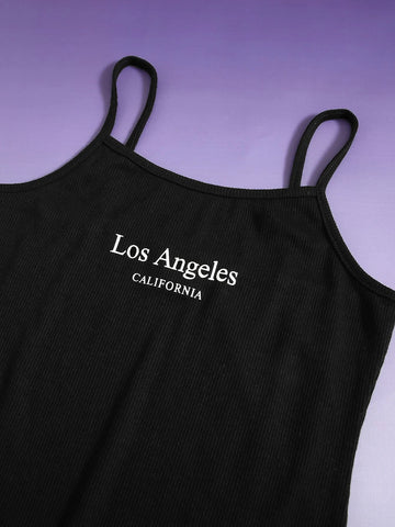 Girls Super Crop Top & Letter Graphic Cami Dress Set