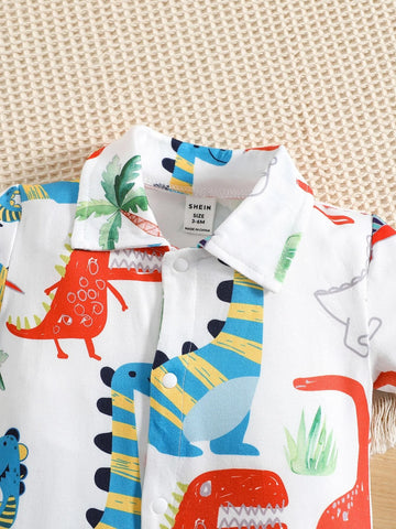Baby Dinosaur Print Button Front Romper