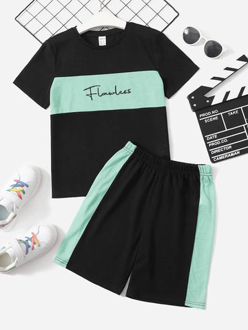 Boys Letter Graphic Colorblock Tee & Shorts