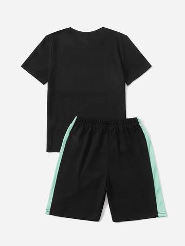 Boys Letter Graphic Colorblock Tee & Shorts