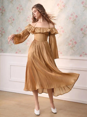MOD Off Shoulder Ruffle Trim Dress