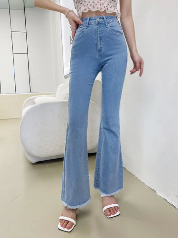 DAZY Raw Trim Flare Leg Jeans