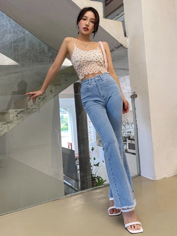 DAZY Raw Trim Flare Leg Jeans