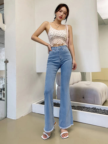 DAZY Raw Trim Flare Leg Jeans