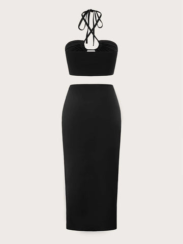 ICON Tie Back Halter Top & Twist Front Skirt