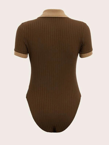 Contrast Collar Quarter Zip Bodysuit