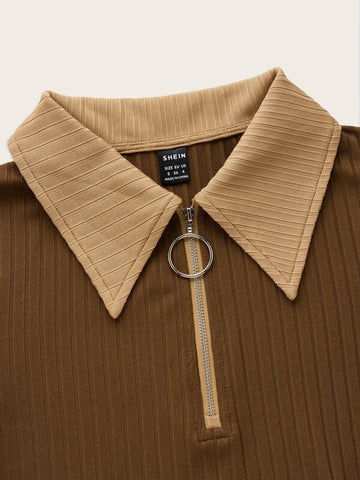 Contrast Collar Quarter Zip Bodysuit