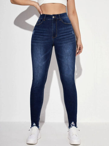 High Waist Cat Whisker Ripped Skinny Jeans