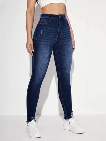 High Waist Cat Whisker Ripped Skinny Jeans