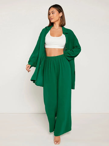 evolu Drop Shoulder Solid Shirt & Wide Leg Pants