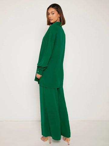 evolu Drop Shoulder Solid Shirt & Wide Leg Pants