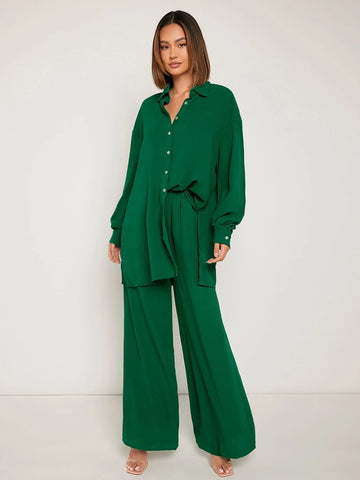 evolu Drop Shoulder Solid Shirt & Wide Leg Pants