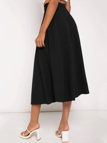 Solid High Waist Skirt