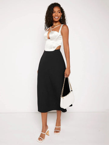 Solid High Waist Skirt