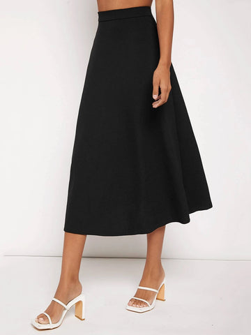 Solid High Waist Skirt