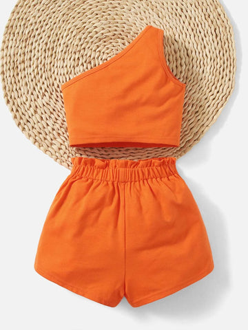 Baby One Shoulder Top & Paper Bag Waist Shorts