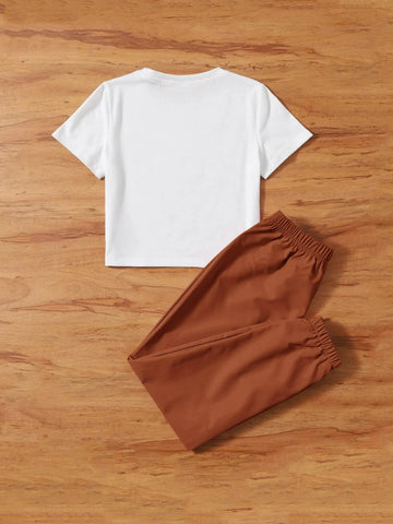 Girls 1pc Figure Graphic Tee With 1pc Cargo Pants