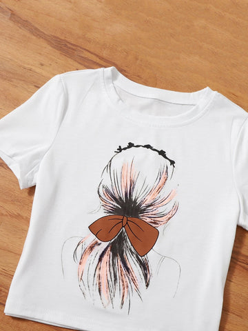 Girls 1pc Figure Graphic Tee With 1pc Cargo Pants