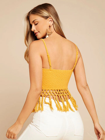 Tassel Hem Hollow Out Lace Cami Top
