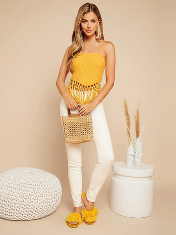 Tassel Hem Hollow Out Lace Cami Top