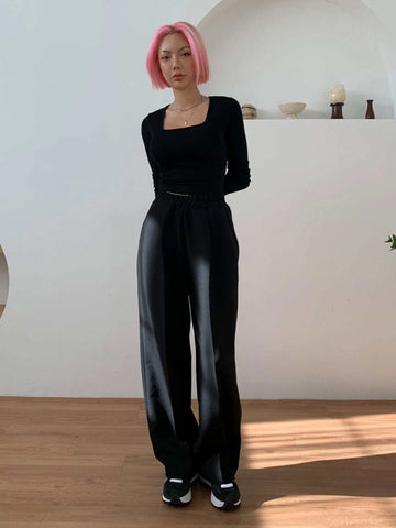 DAZY Square Neck Ribbed Knit Crop Tee