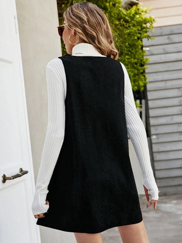 Frenchy Solid V Neck Corduroy Dress Without Sweater