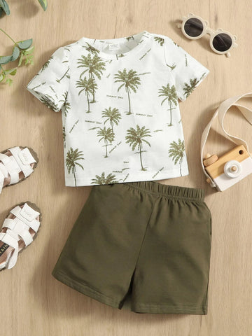 Baby Tropical & Letter Graphic Tee & Shorts