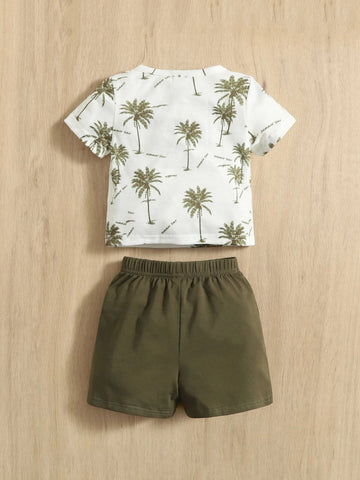 Baby Tropical & Letter Graphic Tee & Shorts