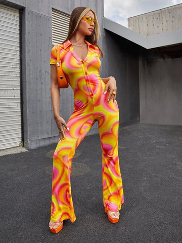 Ombre Collared Button Front Jumpsuit