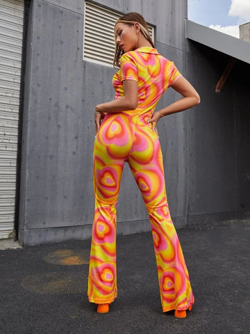 Ombre Collared Button Front Jumpsuit