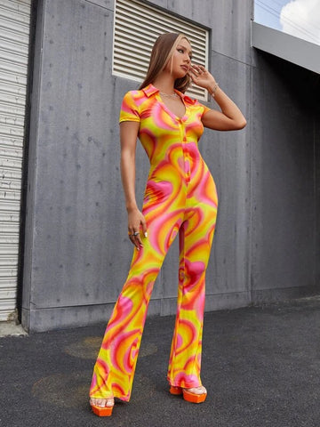 Ombre Collared Button Front Jumpsuit