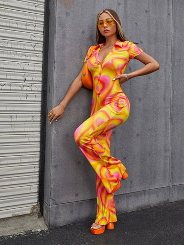Ombre Collared Button Front Jumpsuit