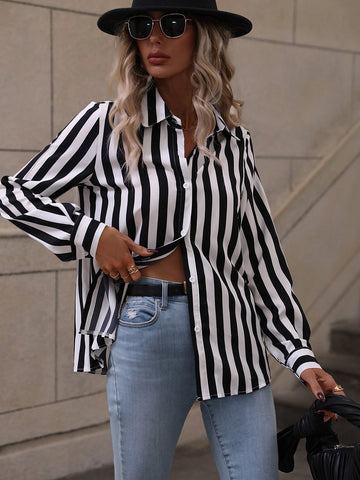 Vertical Striped Print Button Up Shirt