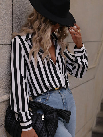 Vertical Striped Print Button Up Shirt