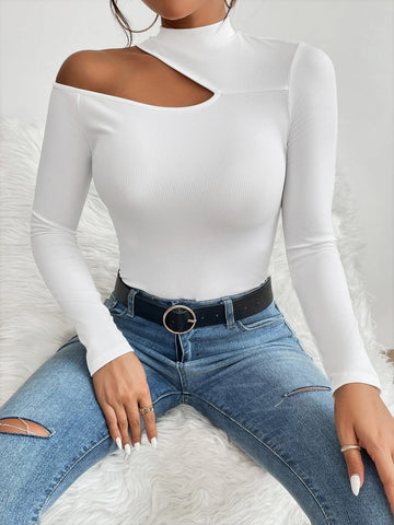 PETITE Mock Neck Cut Out Tee