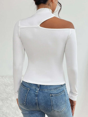 PETITE Mock Neck Cut Out Tee