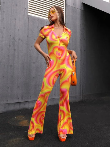 Ombre Collared Button Front Jumpsuit