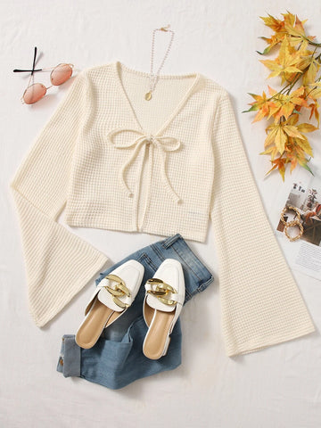 Tie Front Bell Sleeve Crop Top
