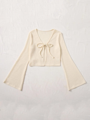 Tie Front Bell Sleeve Crop Top