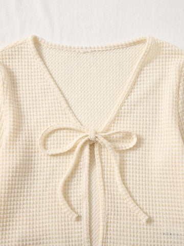 Tie Front Bell Sleeve Crop Top