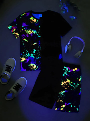 Boys Reflective Splattered Paint Tee & Shorts