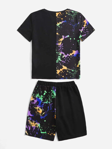 Boys Reflective Splattered Paint Tee & Shorts