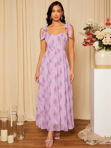 Floral Print Tie Shoulder Bustier Cami Dress