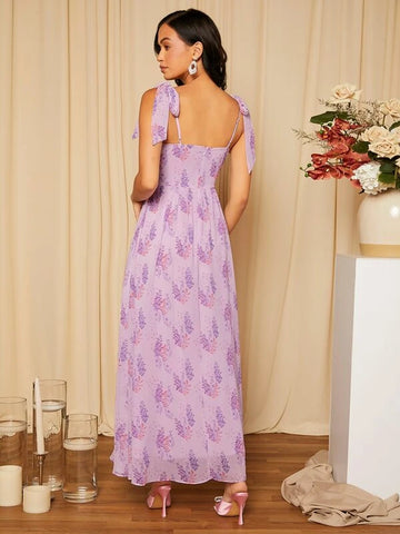 Floral Print Tie Shoulder Bustier Cami Dress