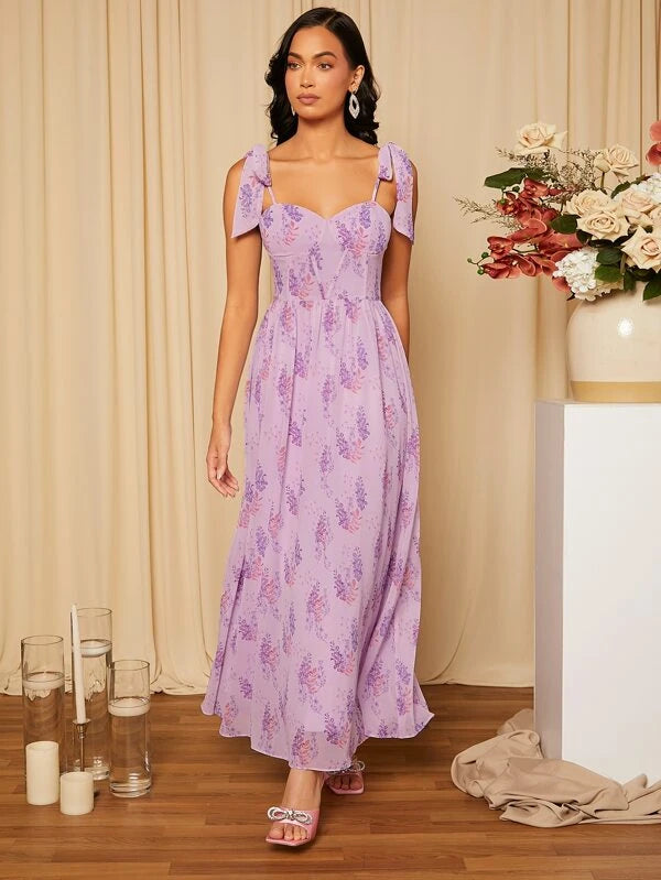 Floral Print Tie Shoulder Bustier Cami Dress