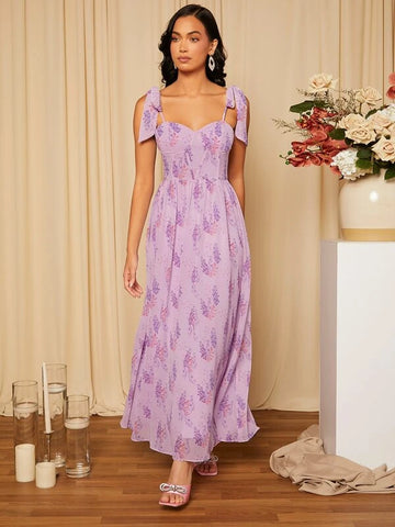 Floral Print Tie Shoulder Bustier Cami Dress