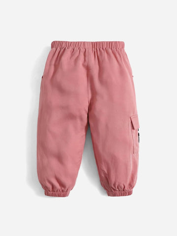 Baby Letter Patched Buckled Detail Flap Pocket Tie Front Pants